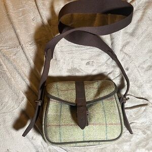 Barbour Green Tweed Crossbody Bag with Brown Leather Trim